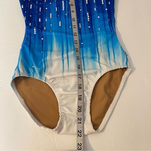 Glamorous solo dance costume leotard custom ombre blue  rhinestone LC child - Picture 13 of 14